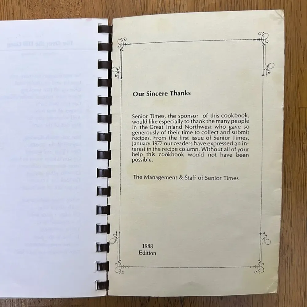 Cookbook Senior Times Share a Recipe Book Vintage 1988 Spokane WA Spiral
